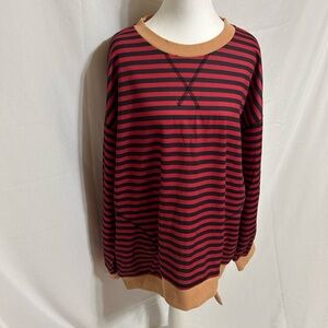 Striped Crewneck Top - Red and Tan